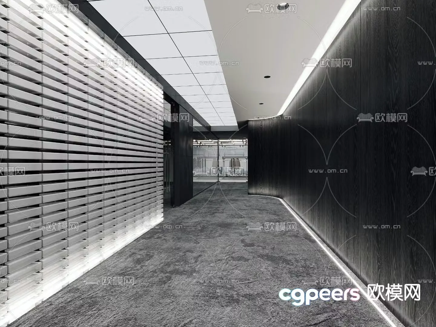 Dark style office corridor passage 3D model