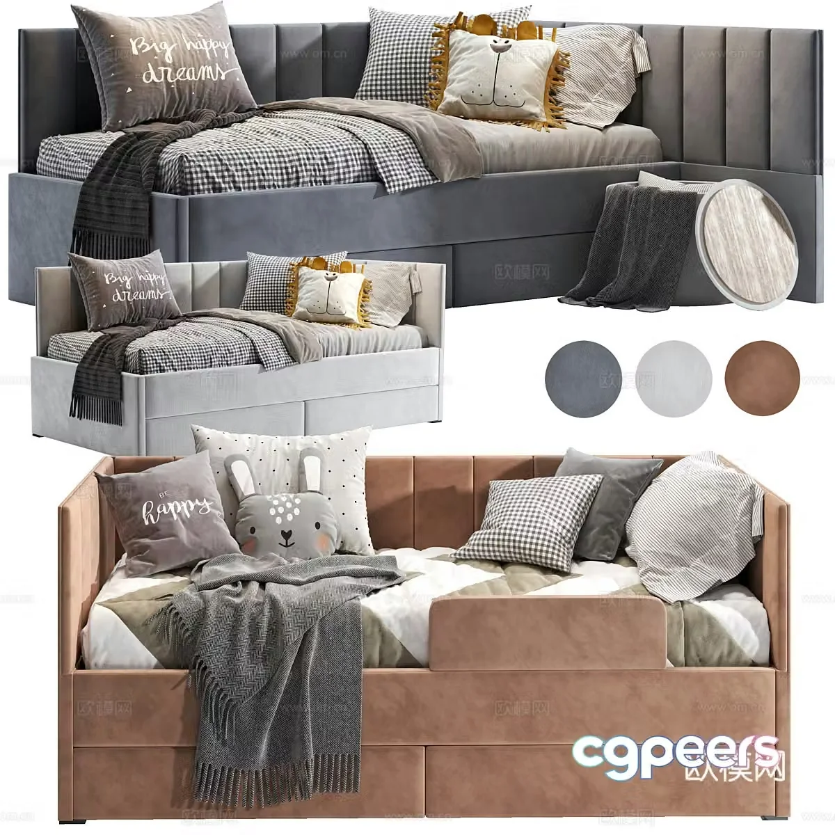 Modern art children’s fabric sofa bed 3d model