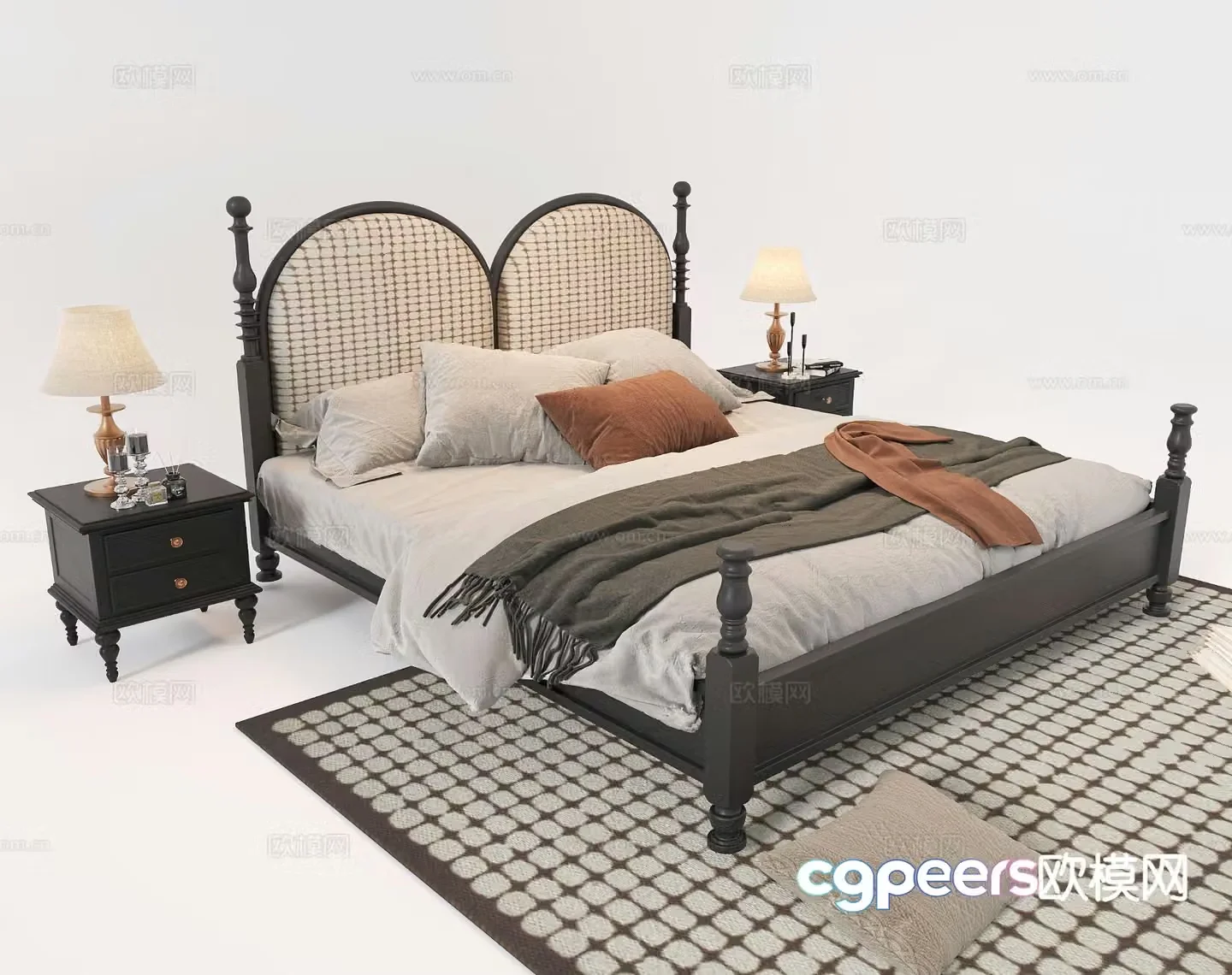 Medieval style double bed 3d model