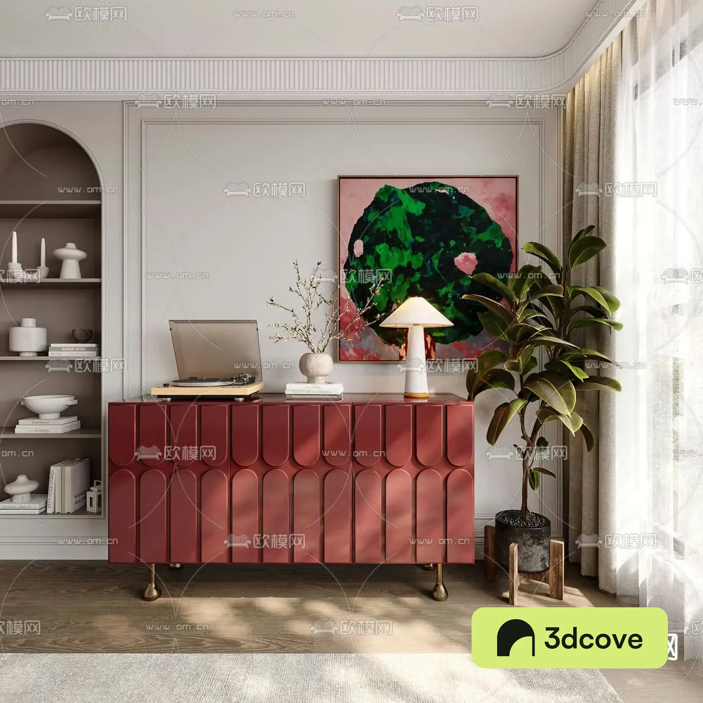 Middle-aged side cabinet porch cabinet end view cabinet 3D model