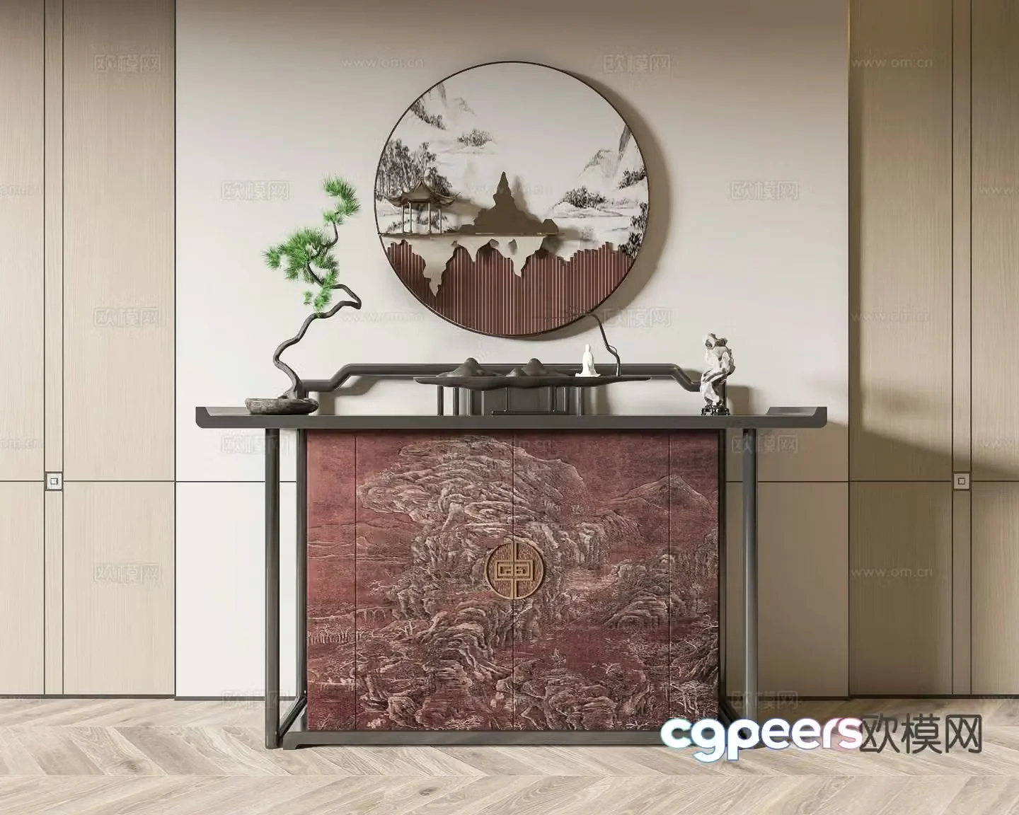 New Chinese style side cabinet entrance cabinet 3D model