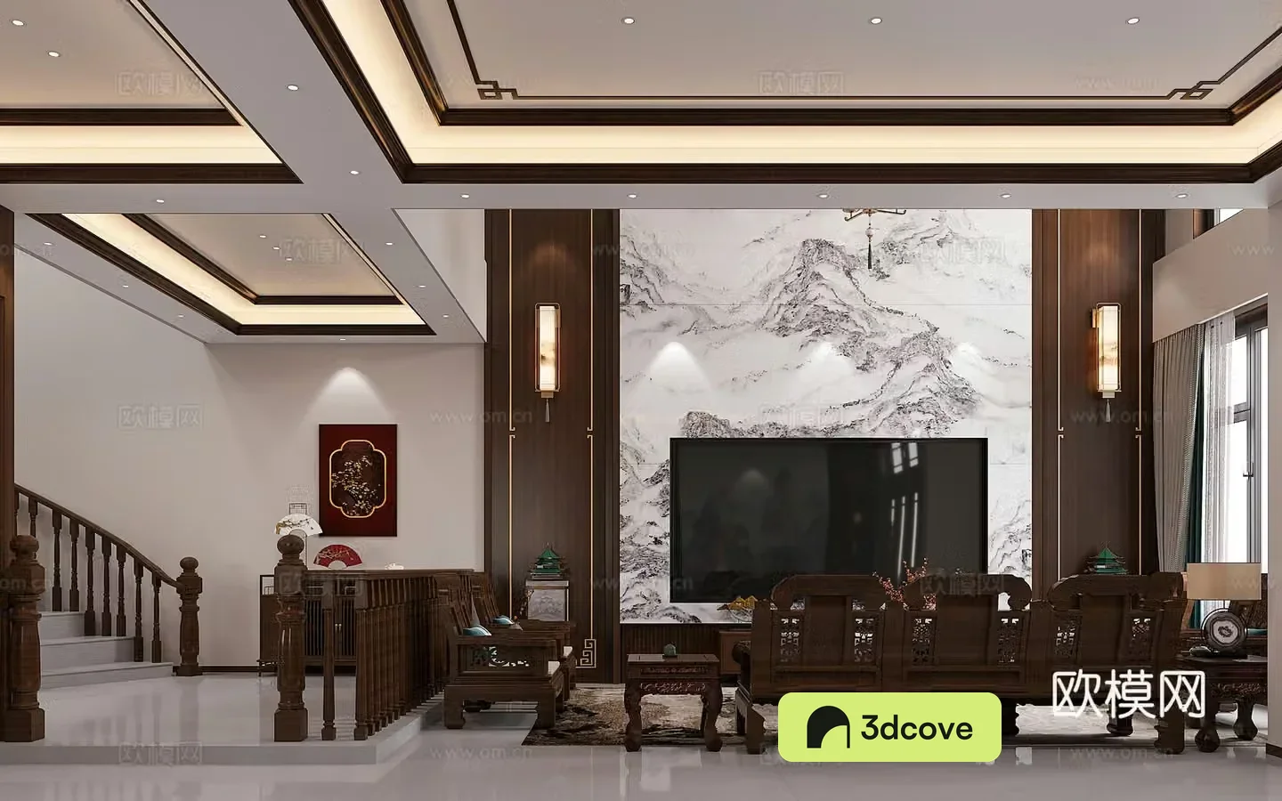 Chinese style empty living room