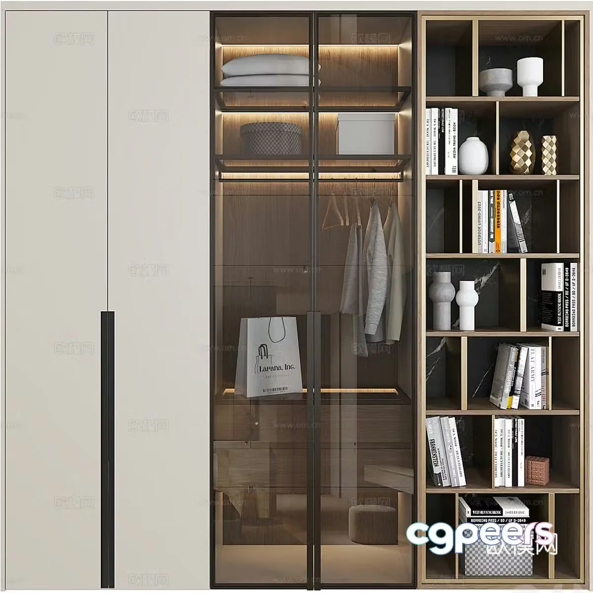Modern Italian minimalist bookcase wardrobe combination 3D model
