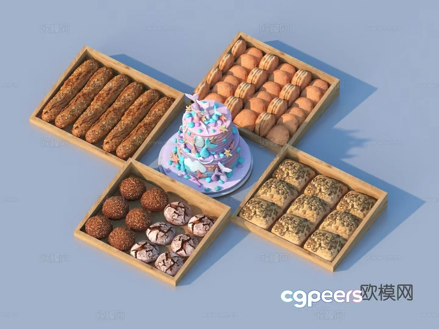 Bread Birthday Cake Pastry Food 3d Model
