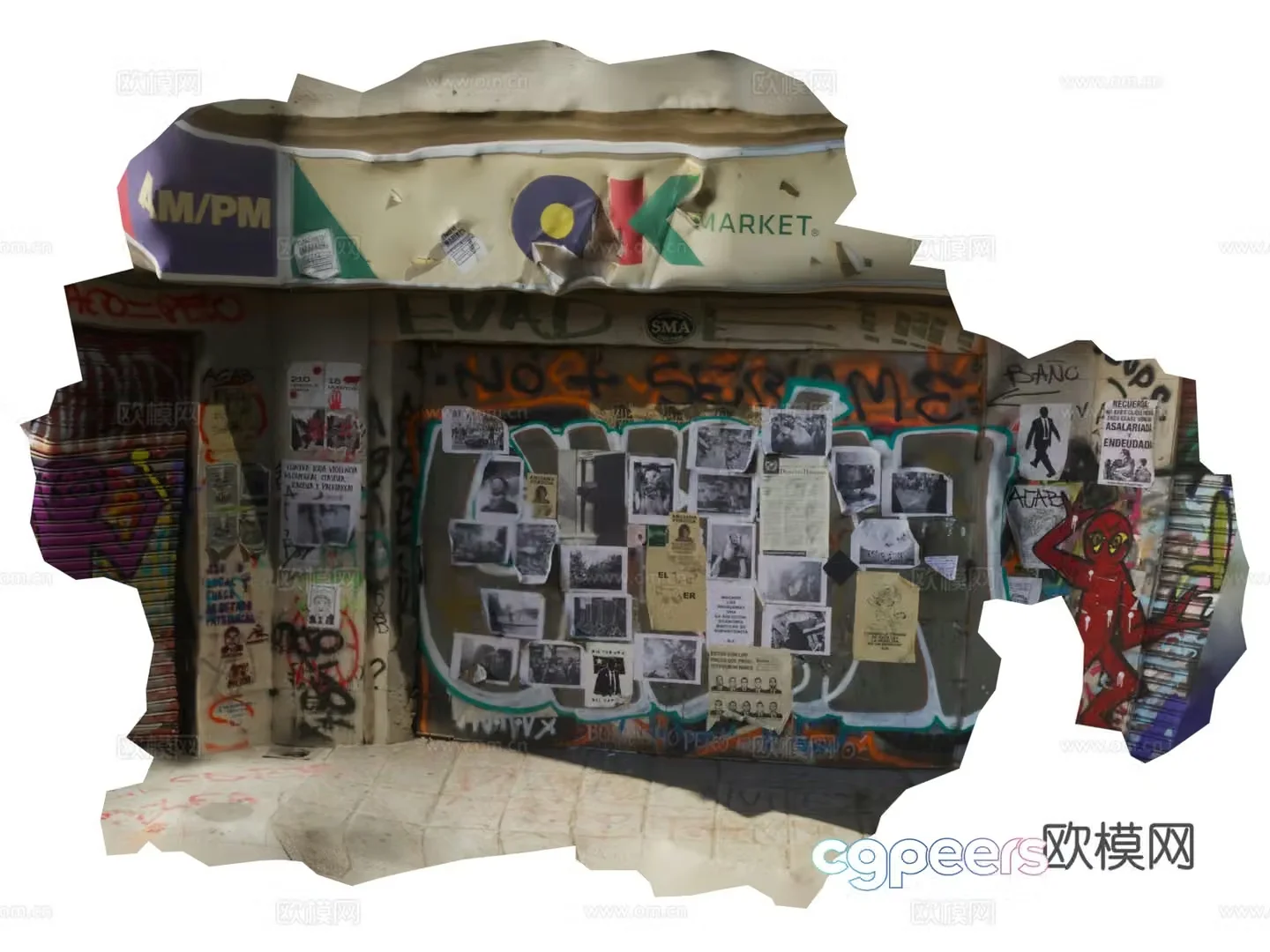 Cyberpunk Dirty Block Scene Wall Graffiti Ruins Graffiti 3D Model