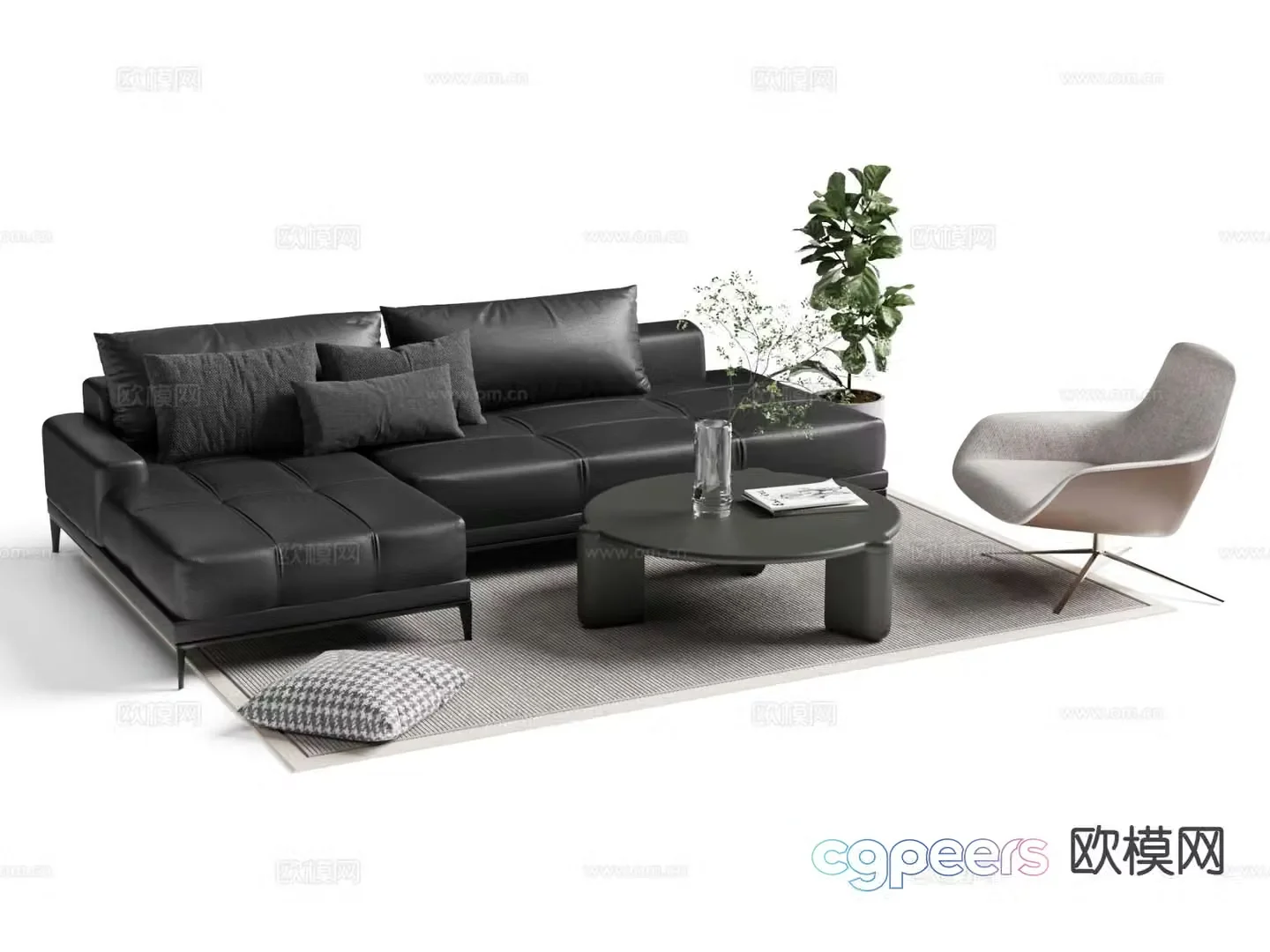 Italian style modular sofa leather sofa 3d model