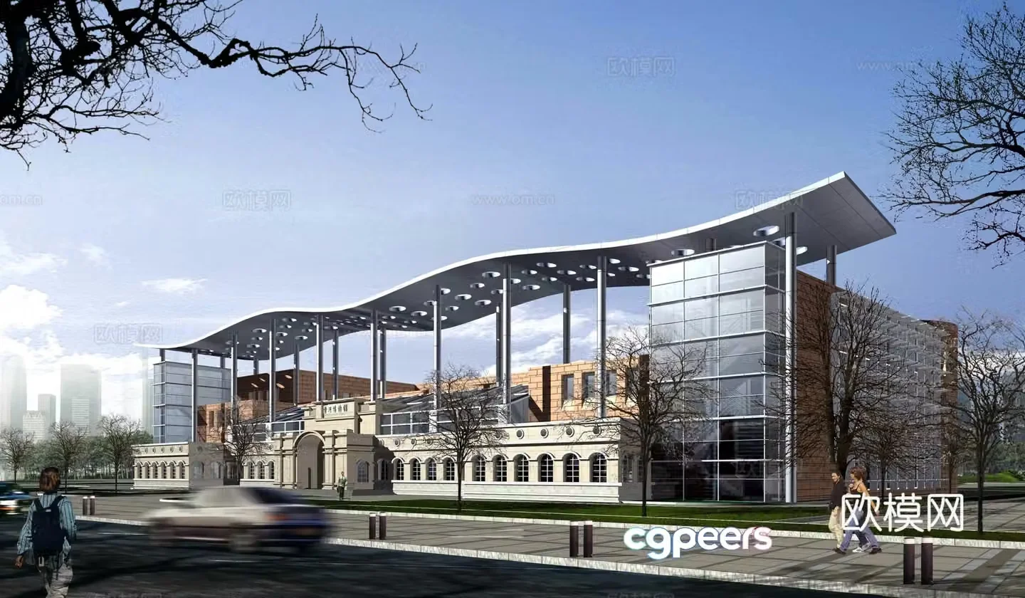 Multi -layer public building office building 3D model