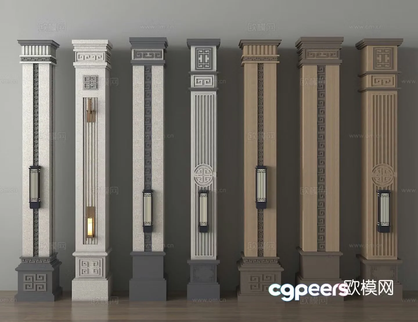 New Chinese column door column gypsum column angle column 3D model