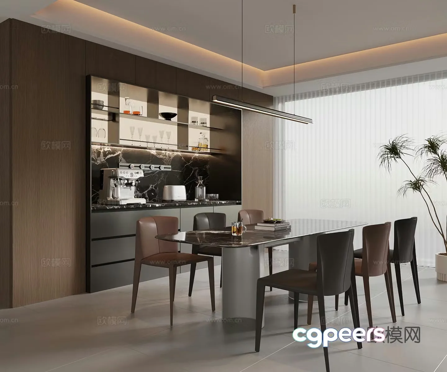 Modern Italian restaurant dining table and chair Italian wine cabinet 3d model