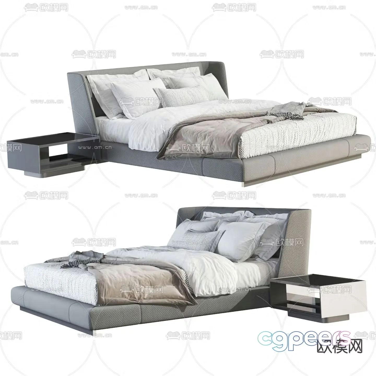 Fabric double bed 3d model