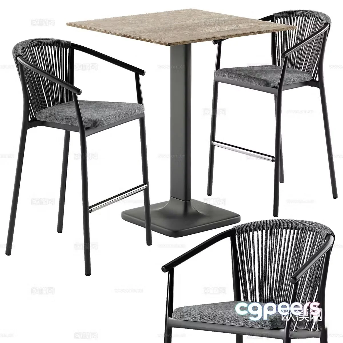 American retro coffee table and chair 3d model