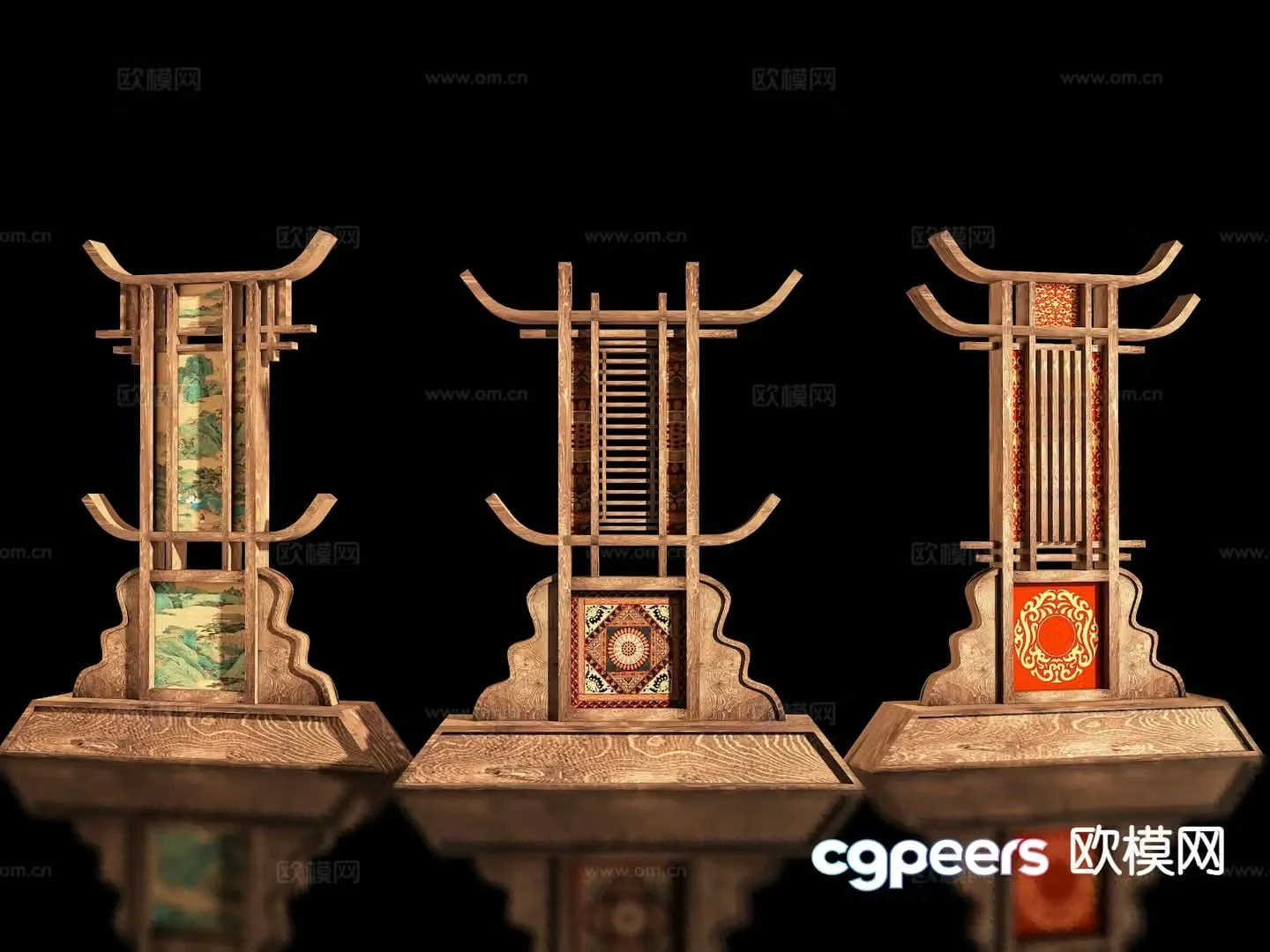 New Chinese style film and television props vertical signboard landscape sculpture 3D model