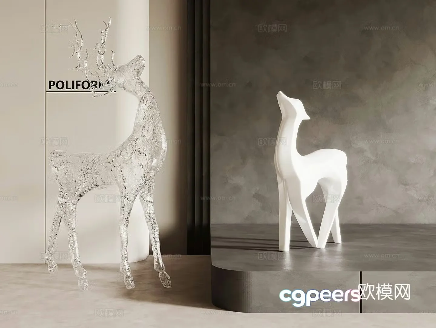 Modern crystal deer sculpture 3d model