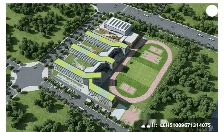 Aerial View Of A School Building With A Sports Field 3D Model – 274 – VRAY Render
