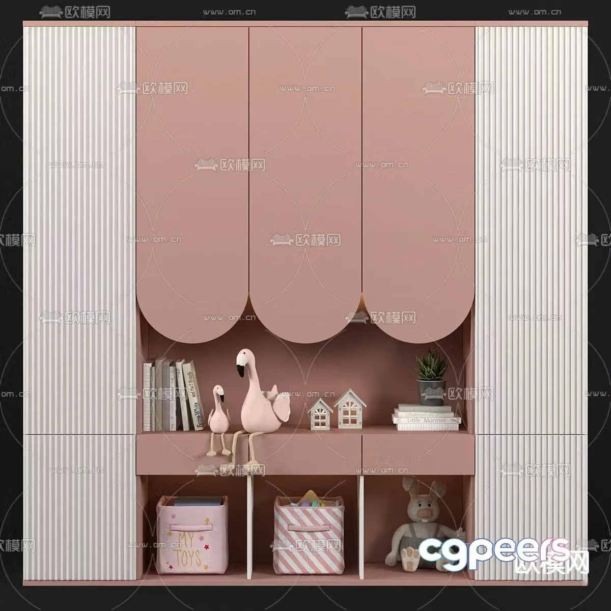 Nordic children’s wardrobe bookcase 3d model