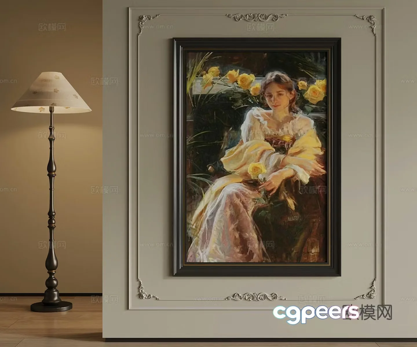 French hanging painting figure painting floor lamp 3d model