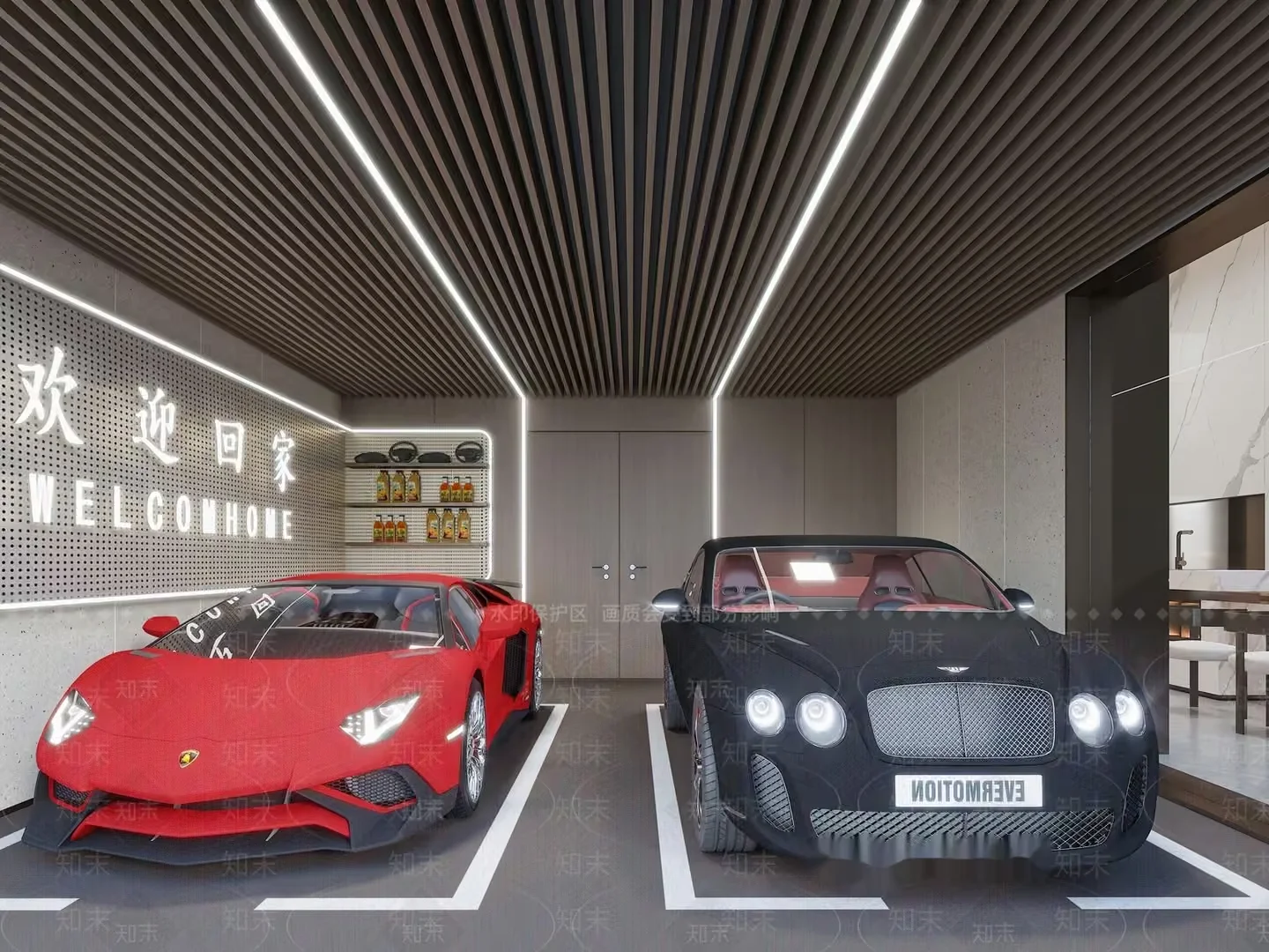 Two Cars Parked In A Garage 3D Model – 1628 – VRAY Render