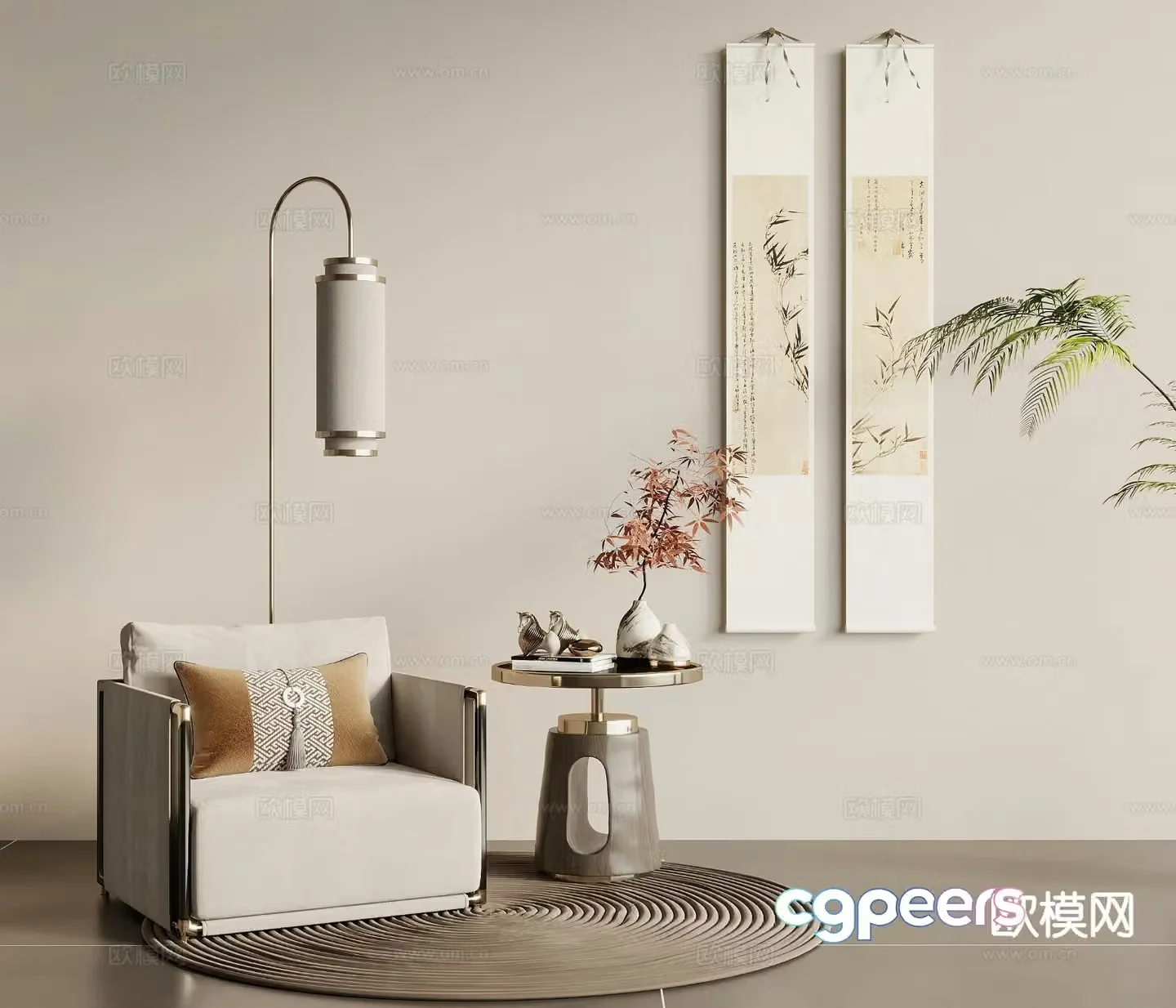 Single sofa arm sofa round table 3d model