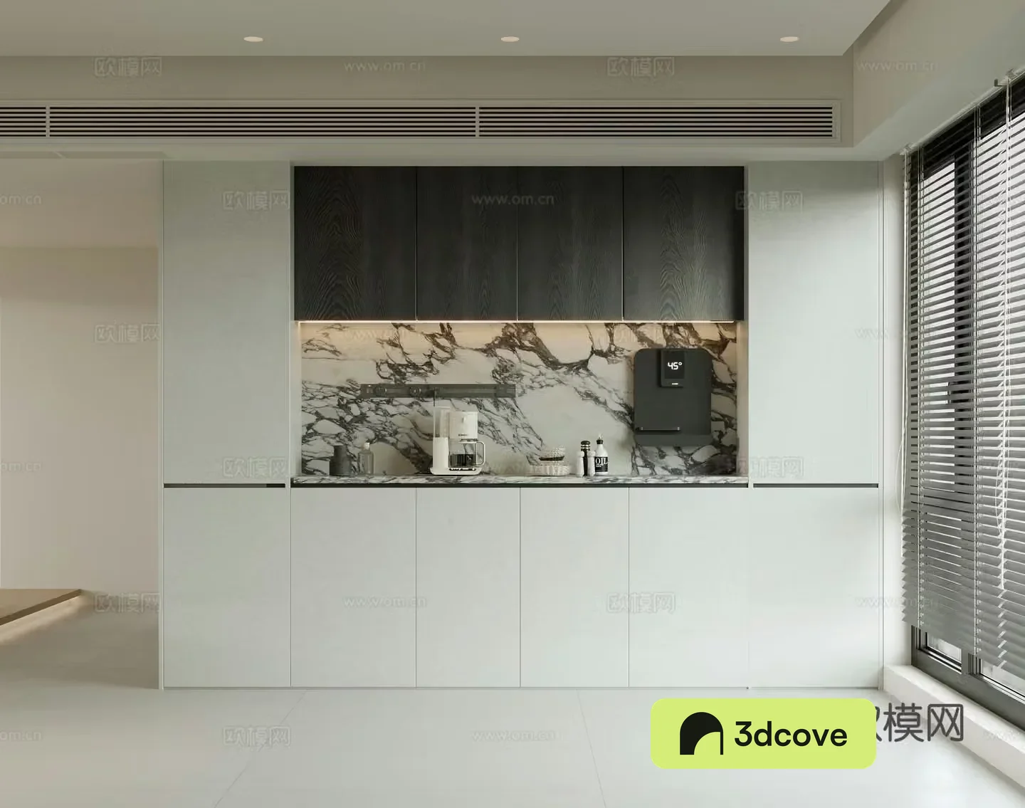 Cream minimalist sideboard coffee machine water dispenser track socket broken bridge aluminum window direct drinker