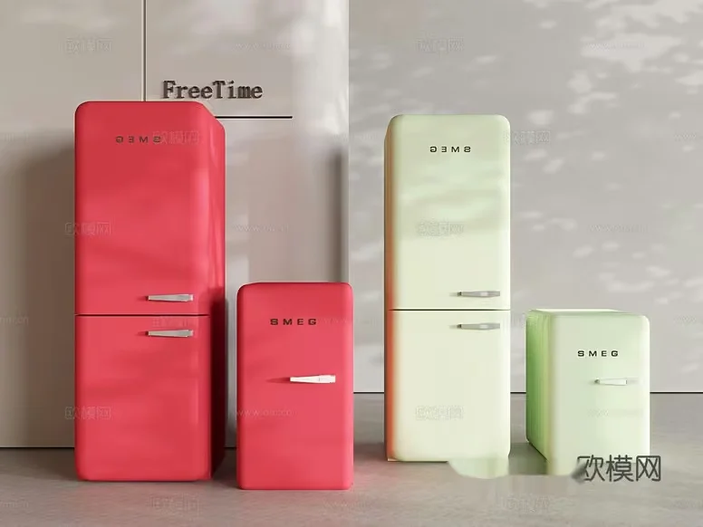 Retro Fridge Collection 3D Model – 1827 – VRAY Render