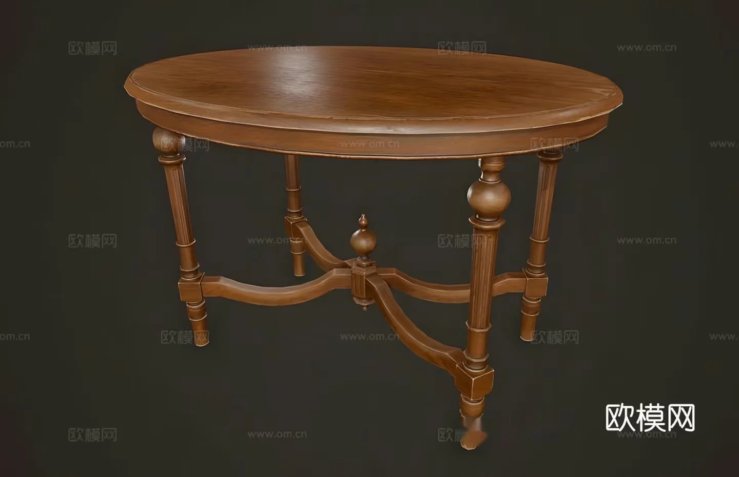 Wooden Oval Table 3D Model – 2659 – VRAY Render