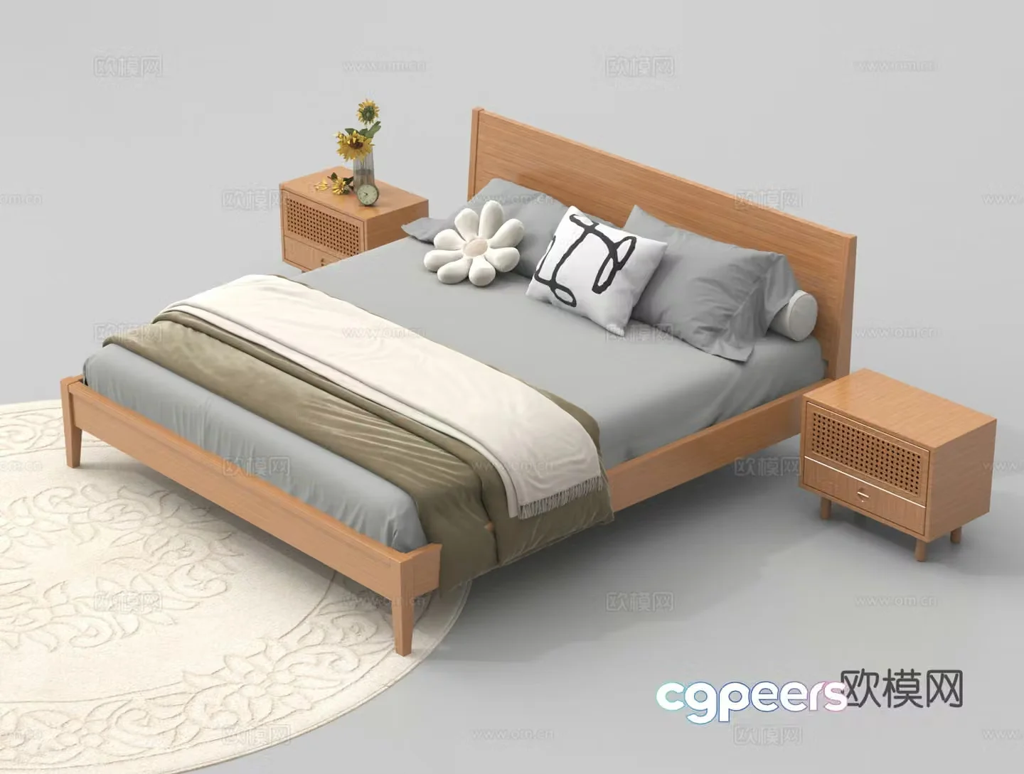 Double bed nightstand 3d model