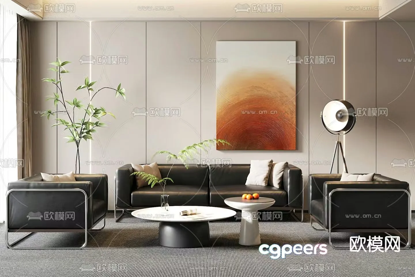 Sectional sofa office sofa leather sofa 3d model
