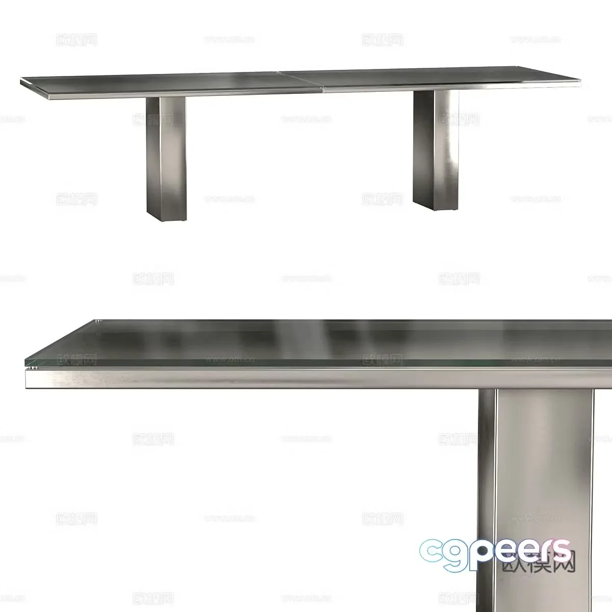 Modern Italian light luxury Doble metal dining table 3D model
