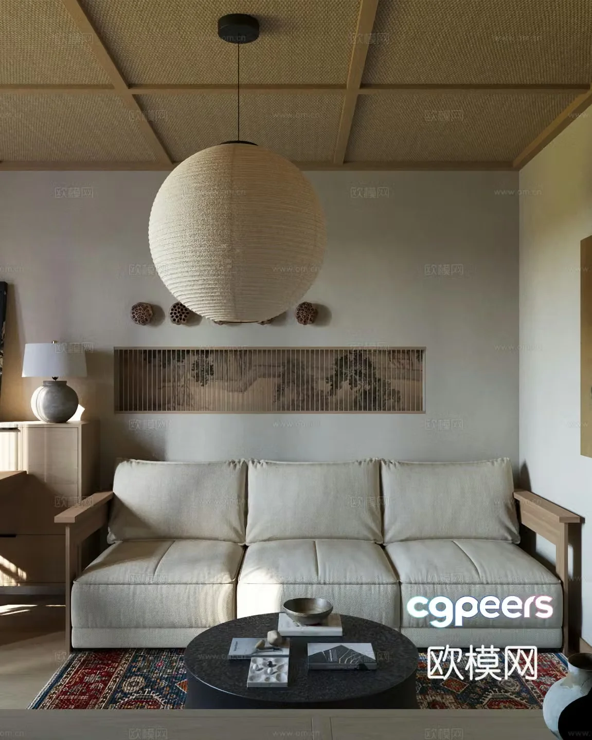 New Chinese style three seater sofa 3d model
