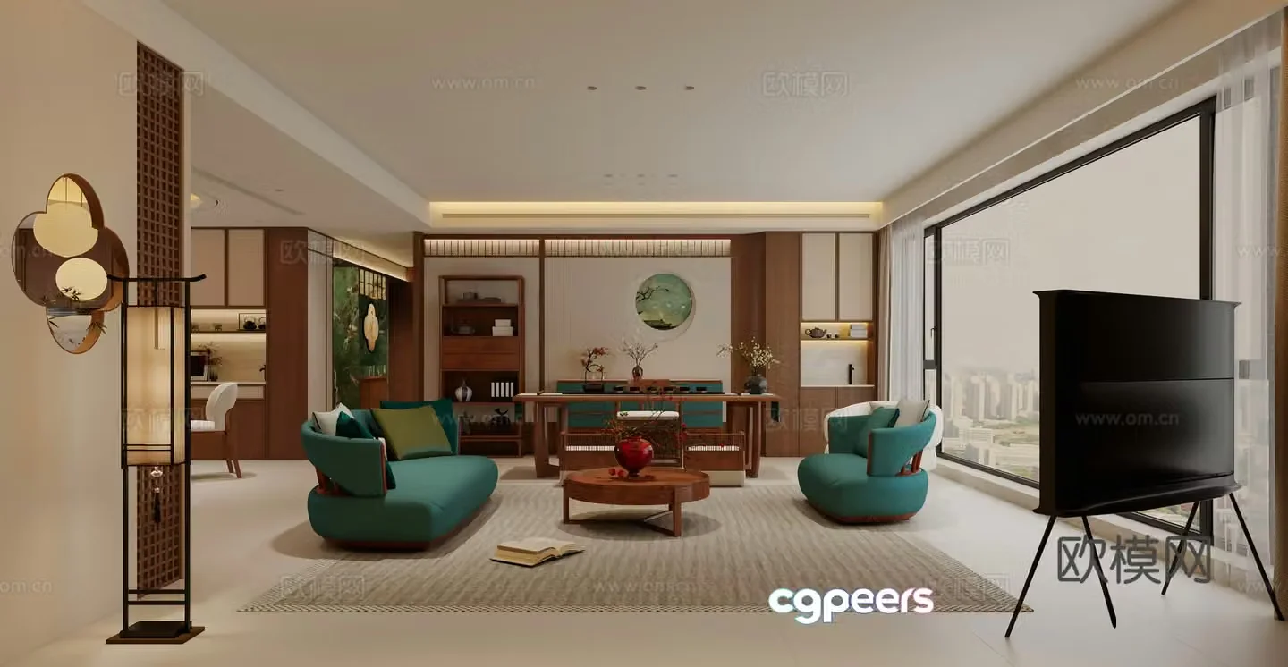 New Chinese style Song style aesthetics Living and dining room 3D model
