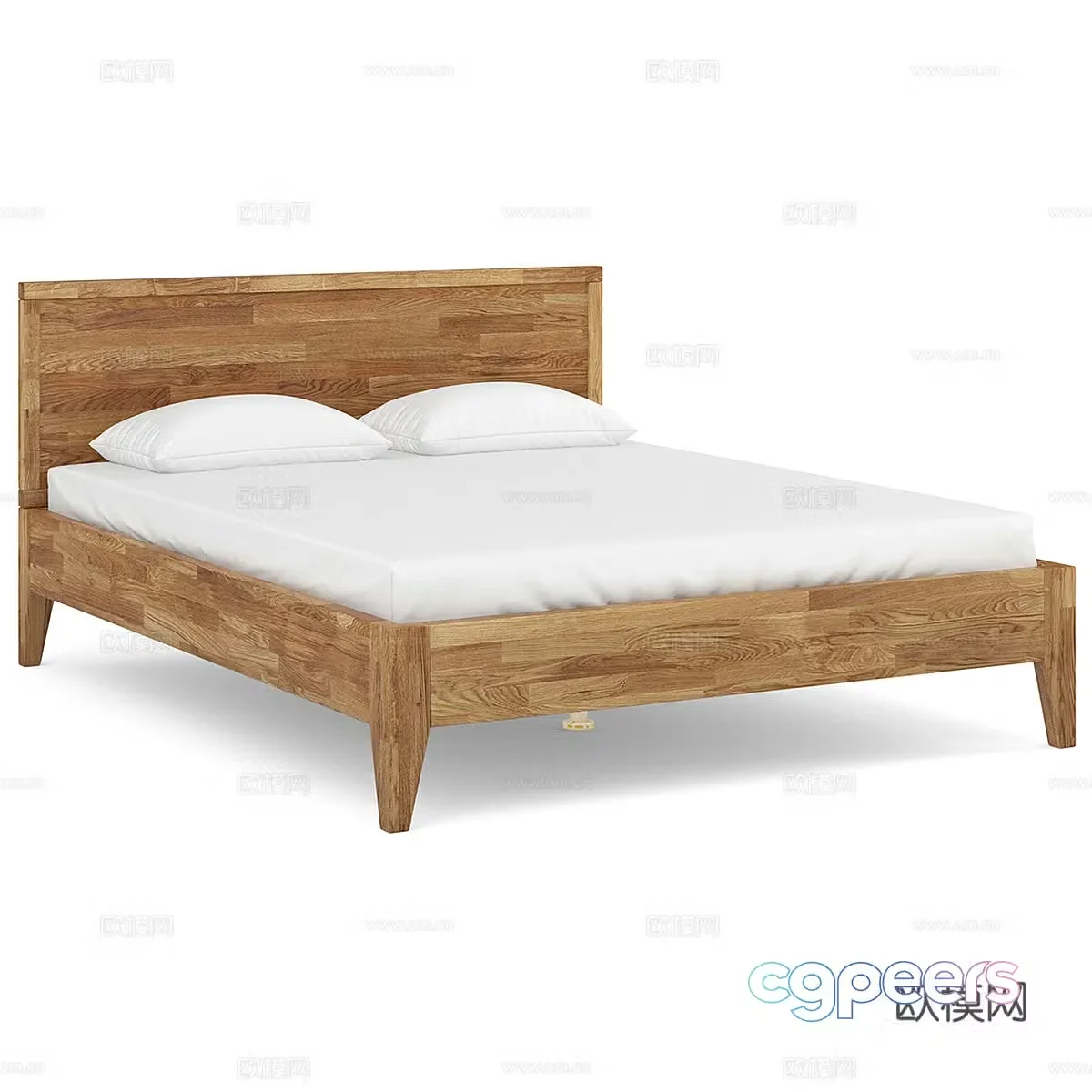 Nordic simple double bed double bed simple bed bedroom bed pillow 3d model