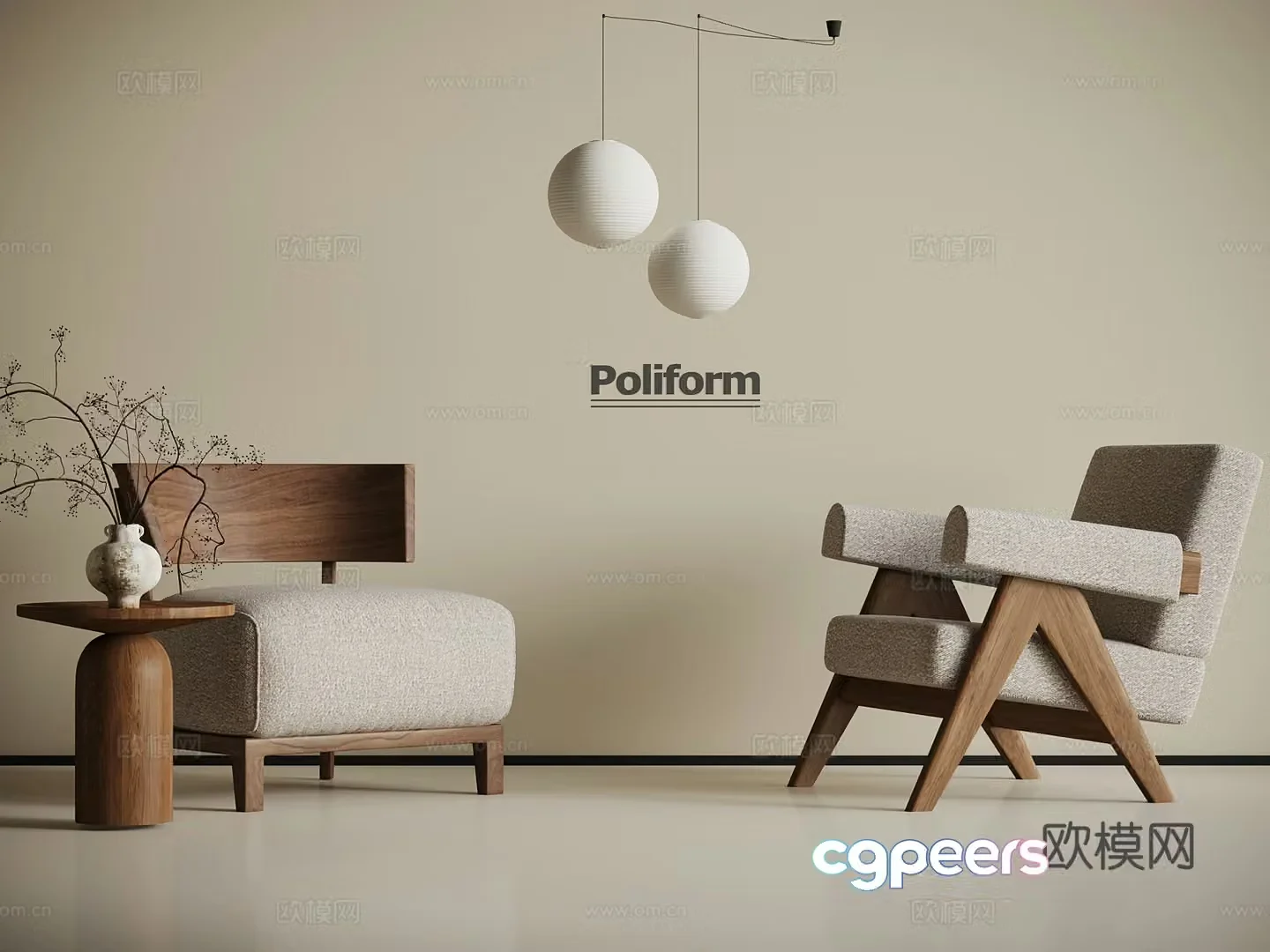 Medium style leisure chair chandelier side 3D model
