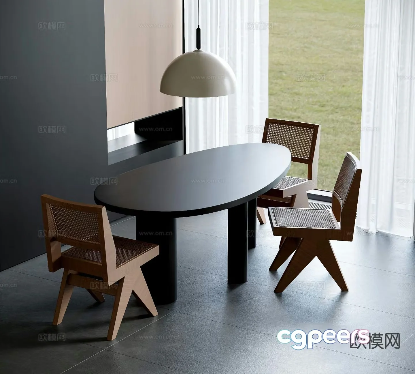 Modern dining table and chairs 3d model