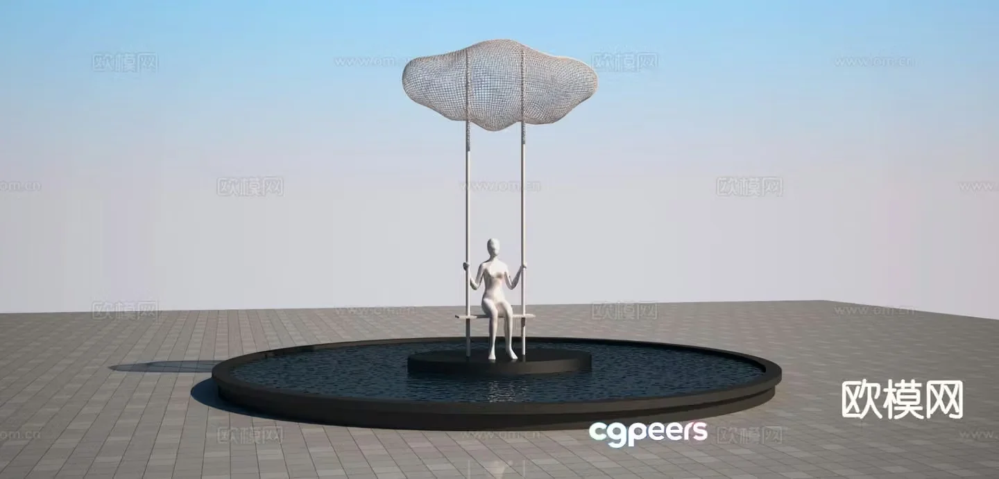 Swing Figure Sculpture Woven Cloud Sculpture 3D Model