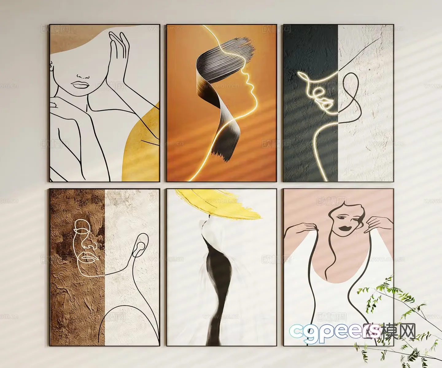 Modern texture painting decorative painting 3d model