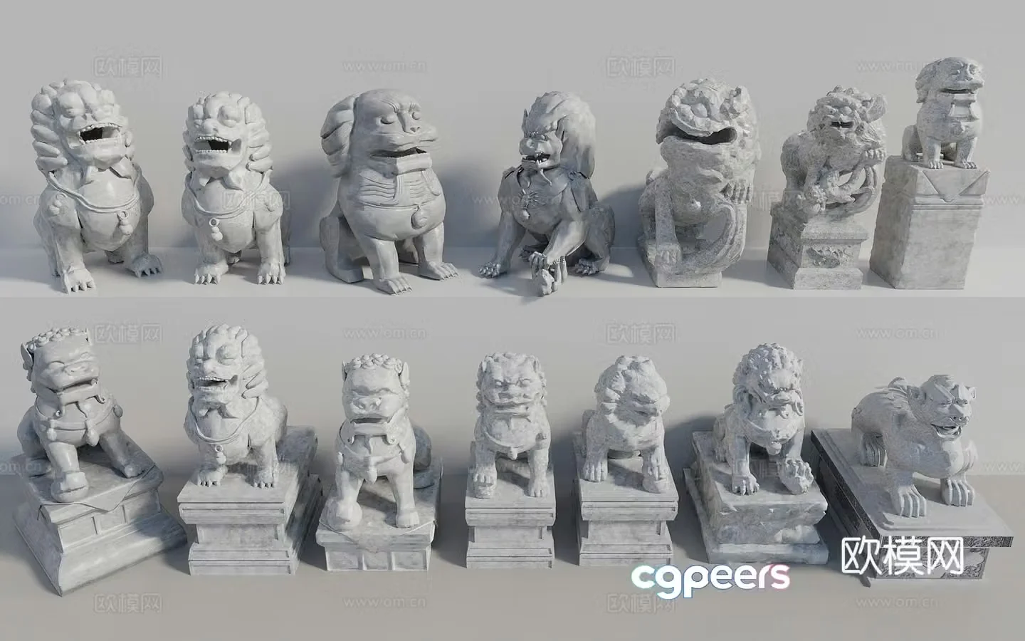 Chinese stone lion unicorn stone statue divine beast sculpture sketch auspicious beast 3d model