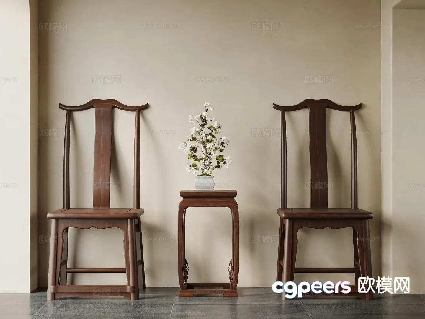 New Chinese style leisure chair official hat chair corner table 3D model