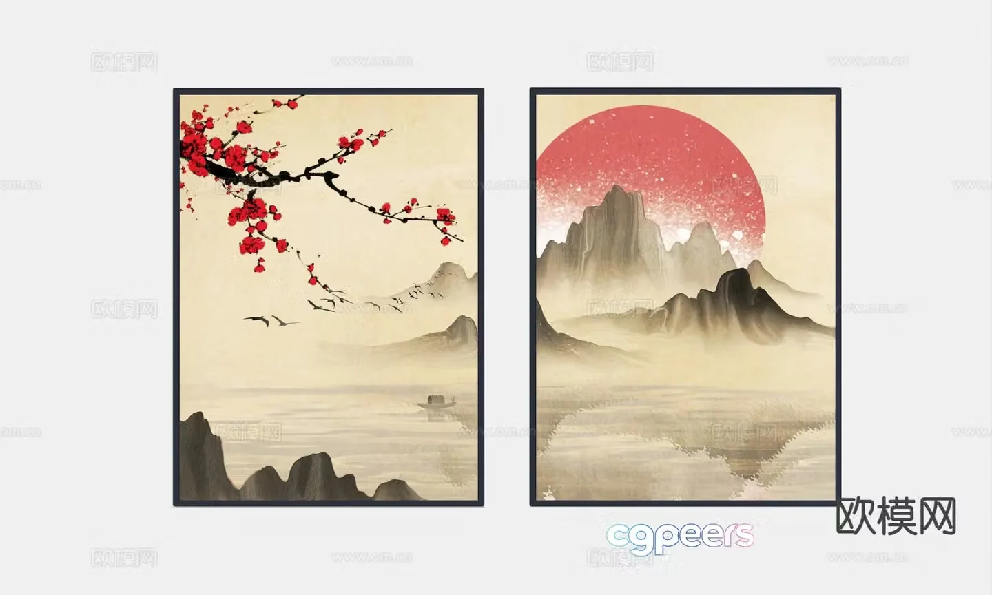 New Chinese style landscape painting decorative painting 3D model