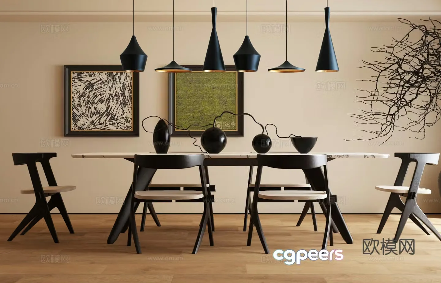 Modern Nordic tea table and chair 3d model