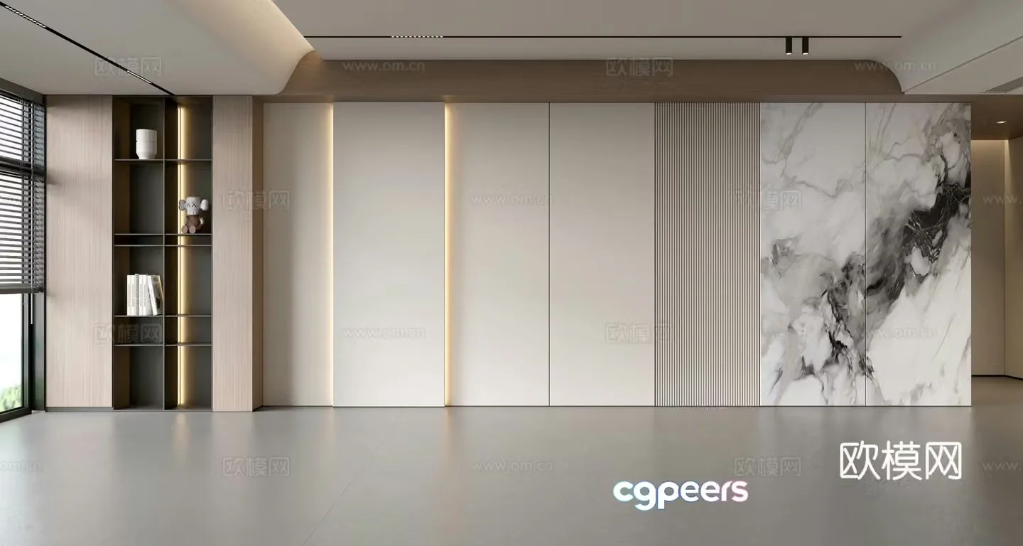 Modern simple sofa background wall modern ornament balcony cabinet living room cabinet wood veneer background wall 3d model