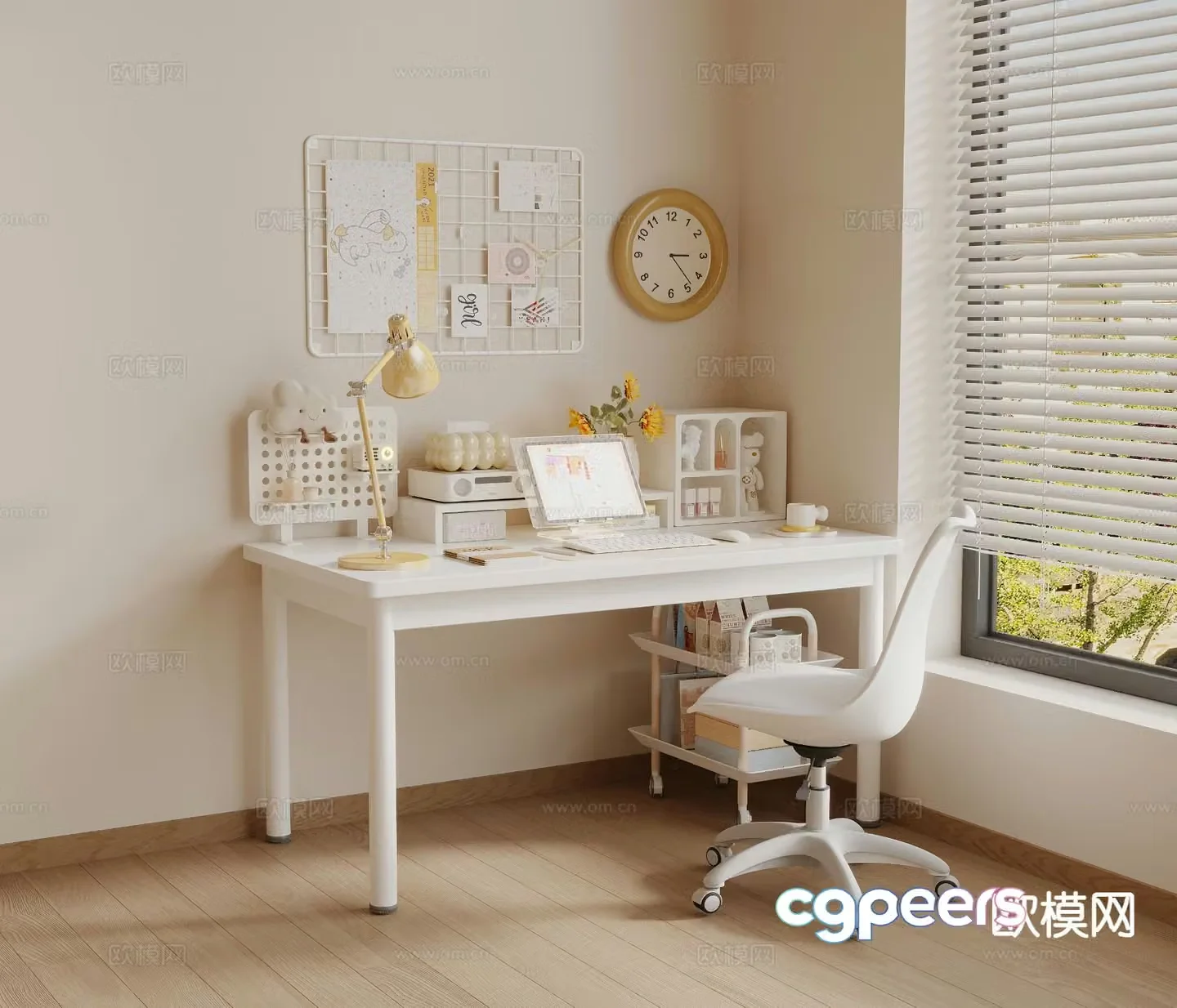Cream style desk desk 3d model