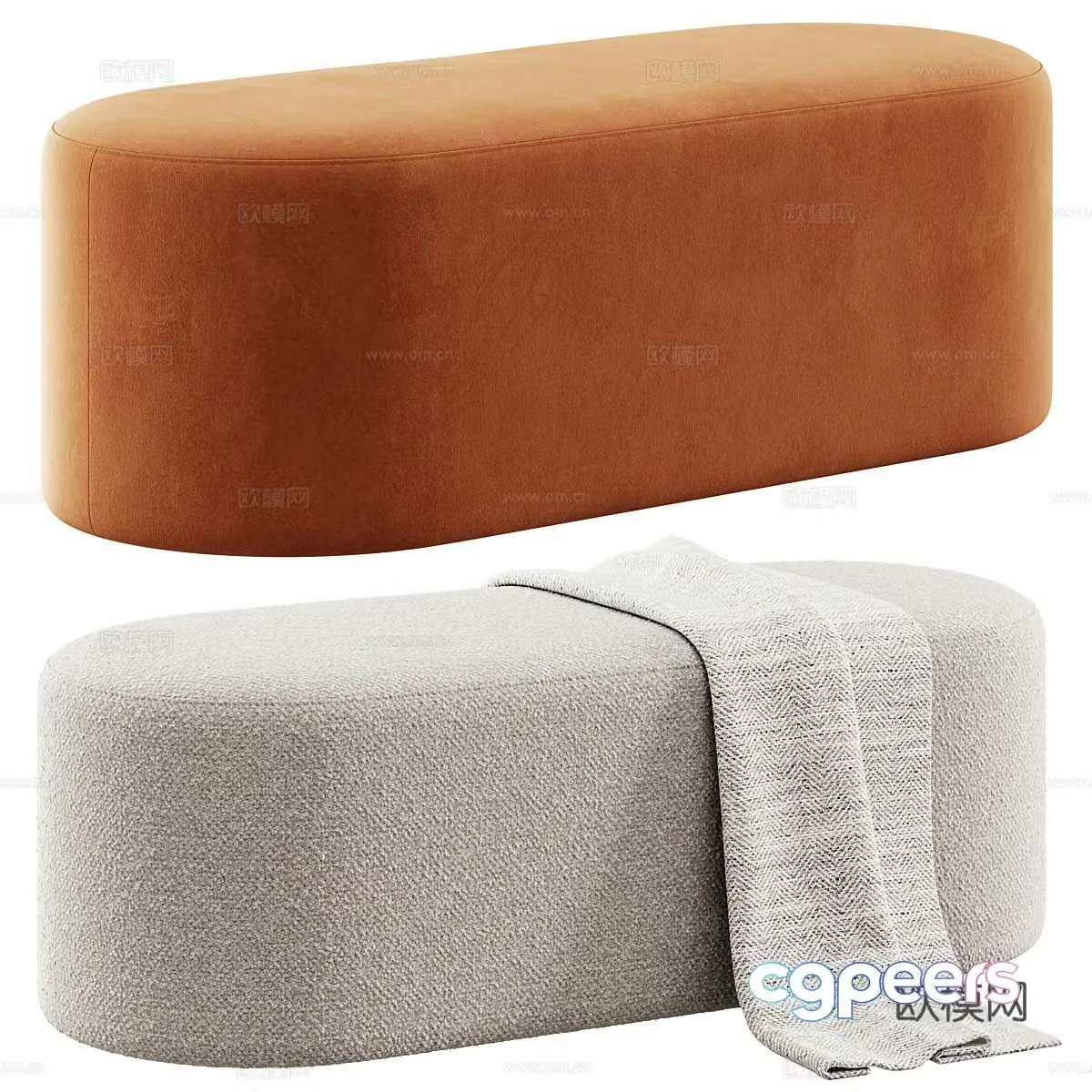 Modern cream style sofa stool 3d model