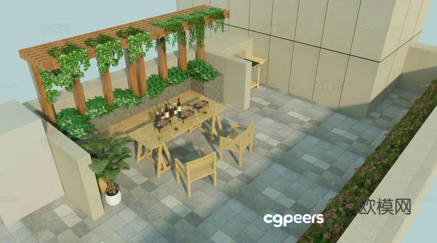 Top floor garden design barbecue entertainment 3d model