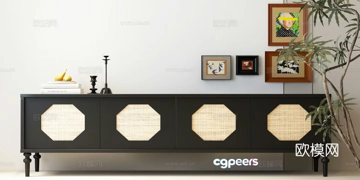 Modern French TV Cabinet French Medium TV Cabinet Decorative Painting Combination 3D Model