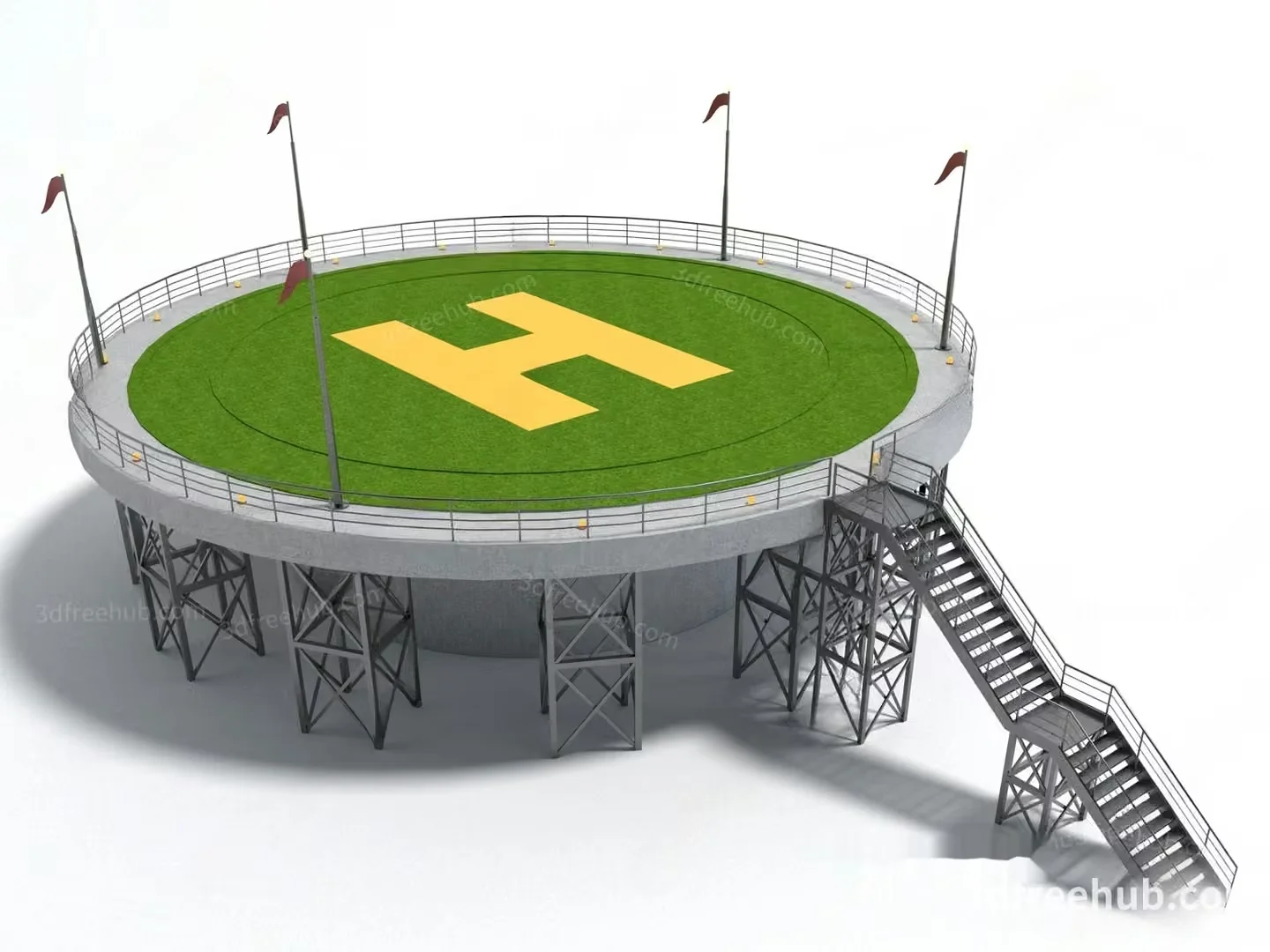 A Helipad With A Yellow H On It 3D Model – 12449 – VRAY Render