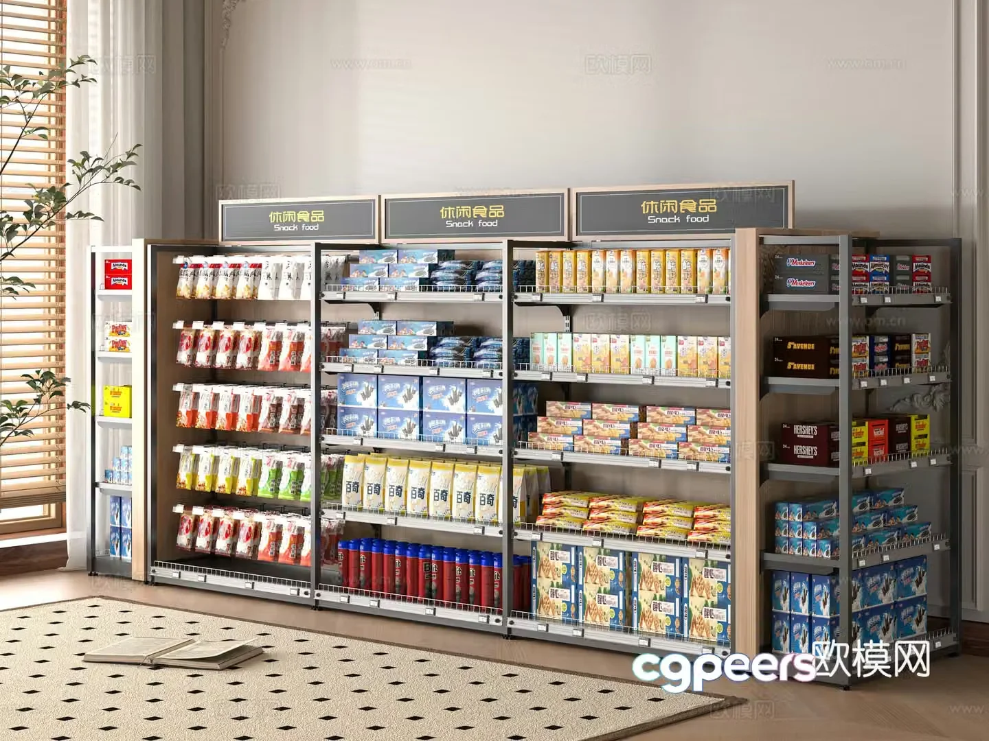 Modern supermarket shelves 3d model