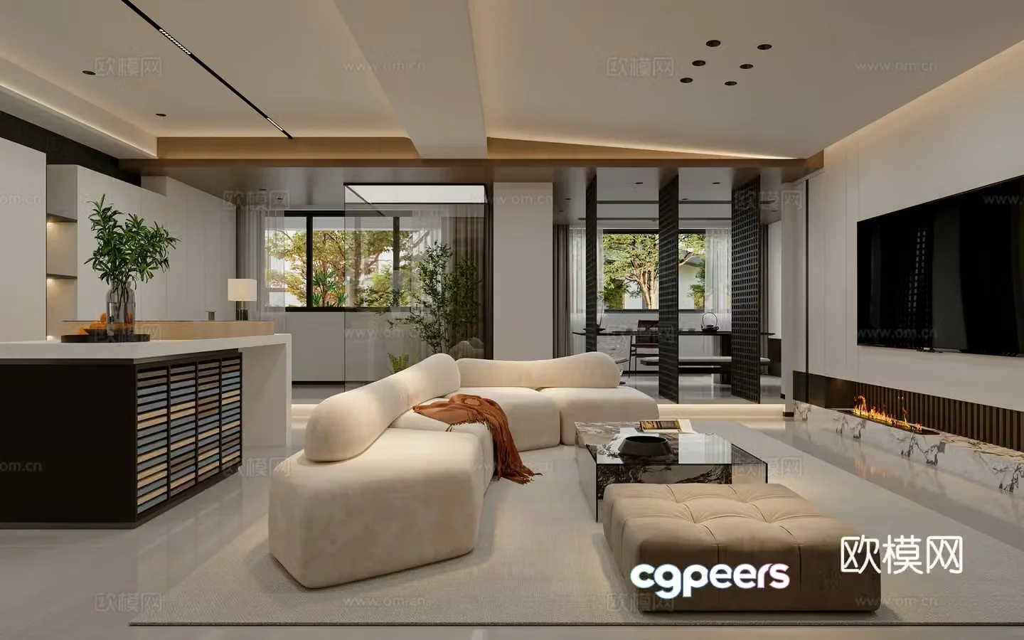 Modern living and dining room 3d model