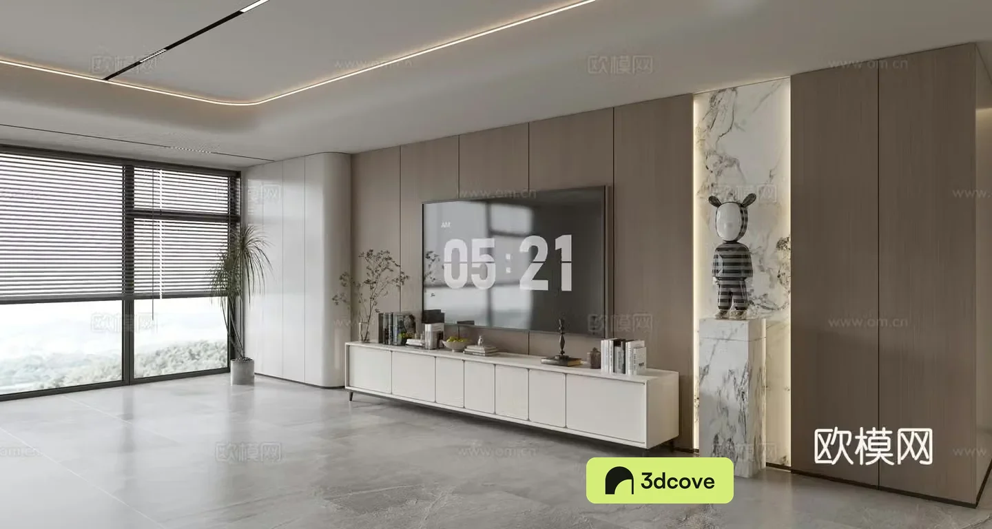 Modern Italian living room light luxury TV background wall full wall TV cabinet marble background wall