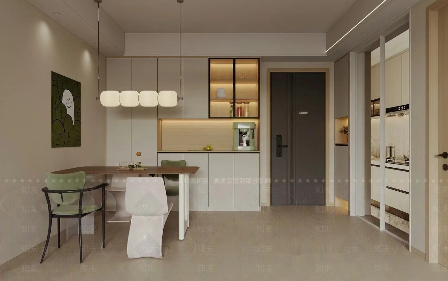 Modern Kitchen With Dining Table 3D Model – 17729 – VRAY Render