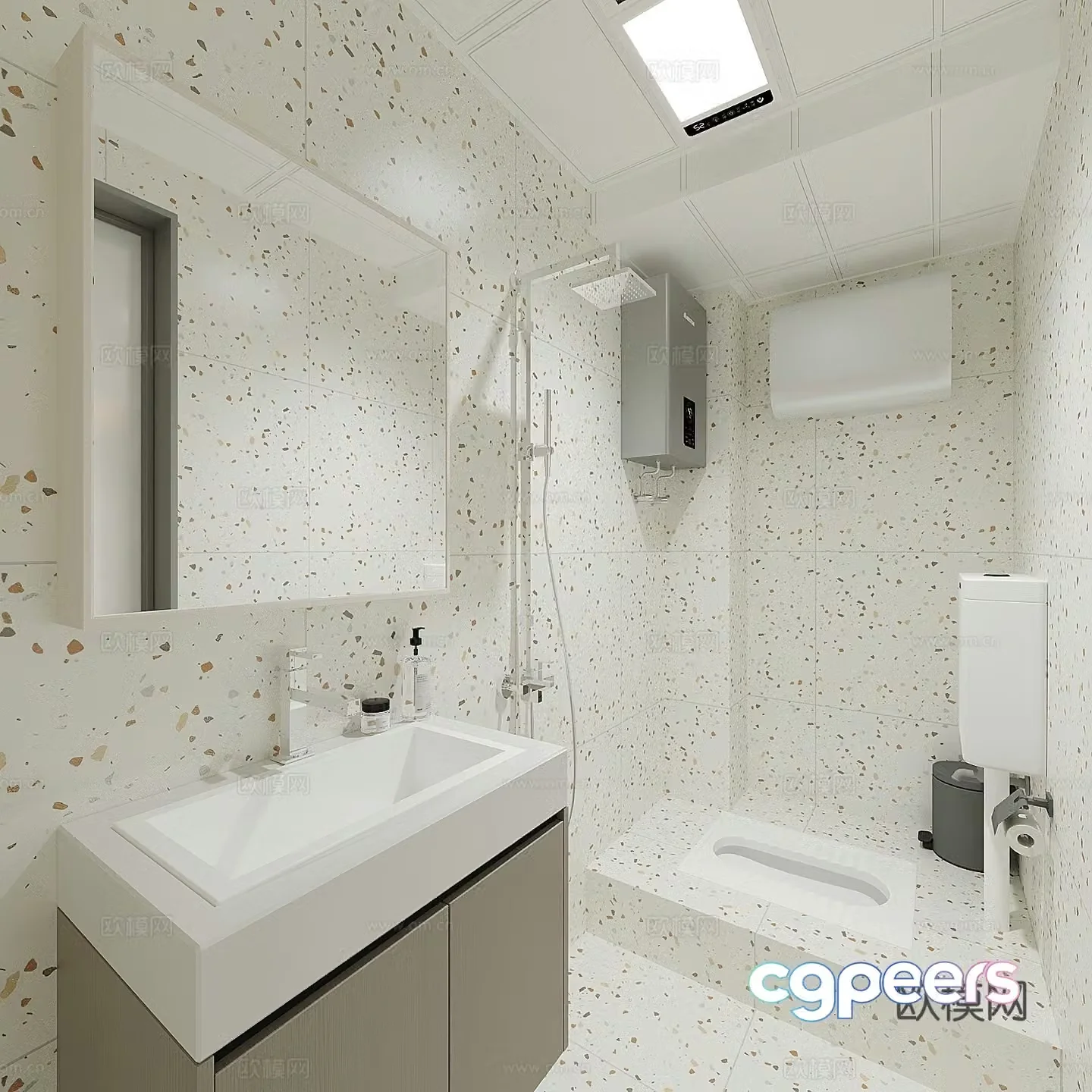 Modern simple squat bathroom 3d model